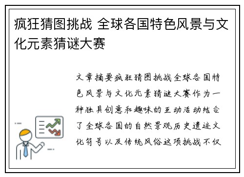 疯狂猜图挑战 全球各国特色风景与文化元素猜谜大赛 疯狂猜图挑战 全球各国特色风景与文化元素猜谜大赛